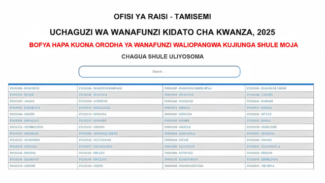 Form One Selection 2025 Waliochaguliwa Kidato cha Kwanza 2025