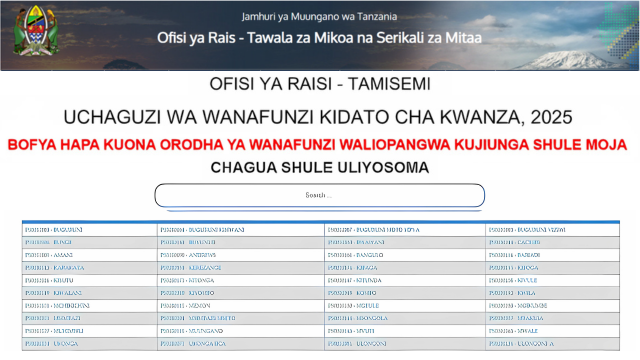 Shule Walizopangiwa Darasa la Saba 2024/2025 Waliochaguliwa Kidato Cha Kwanza 2025